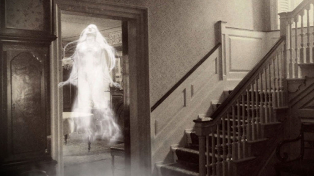 An apparition floating in the doorway.