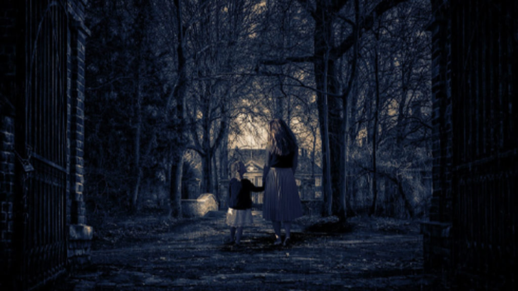 Two young ghosts wandering the woods.